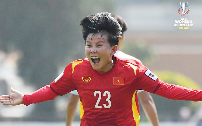 Niềm vui của cầu thủ Bích Thùy khi ghi bàn thắng vào lưới đội tuyển nữ Đài Loan (Trung Quốc)